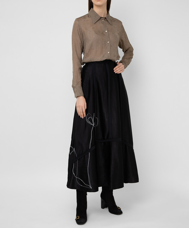 NINA RICCI Темно-бежевая блуза из шелка 20HCTO020SE1351 изображение 2