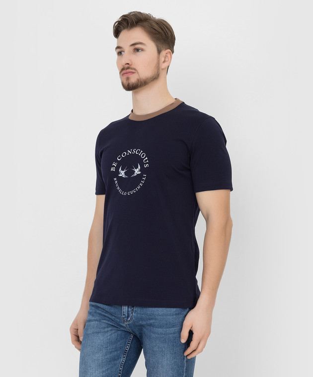 Brunello Cucinelli Темно-синяя футболка с принтом M0T617137 изображение 3
