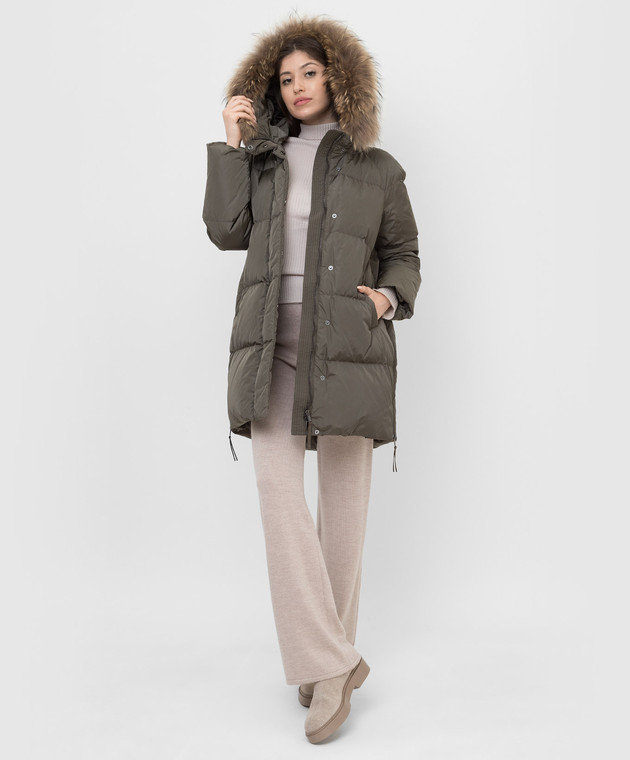 Max Mara Weekend Пуховая куртка Bembo цвета хаки с мехом BEMBO изображение 2
