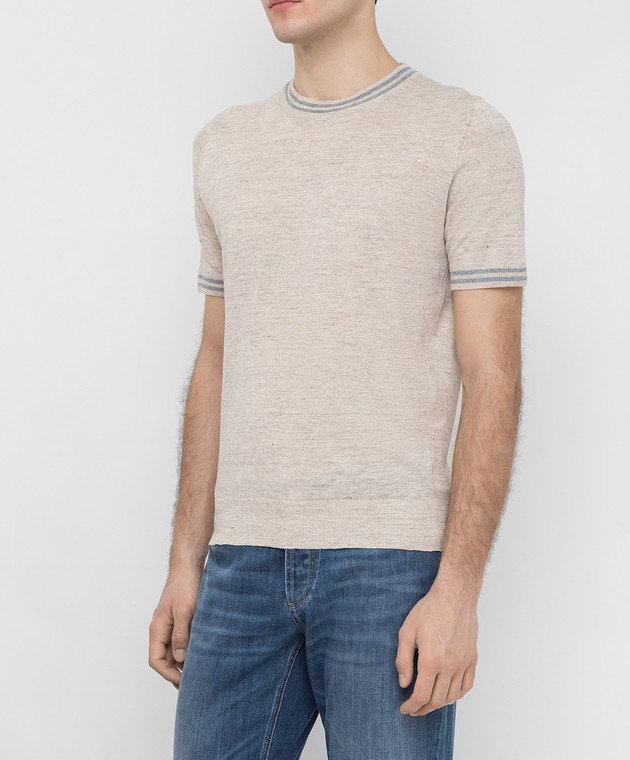 Brunello Cucinelli Бежевая футболка из льна M2L18300 изображение 3
