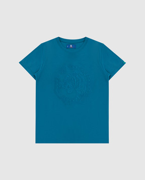 Stefano Ricci Детская бирюзовая футболка с вышивкой YNH8200170803