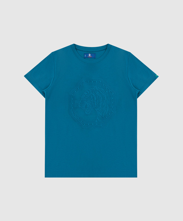Stefano Ricci Детская бирюзовая футболка с вышивкой YNH8200170803