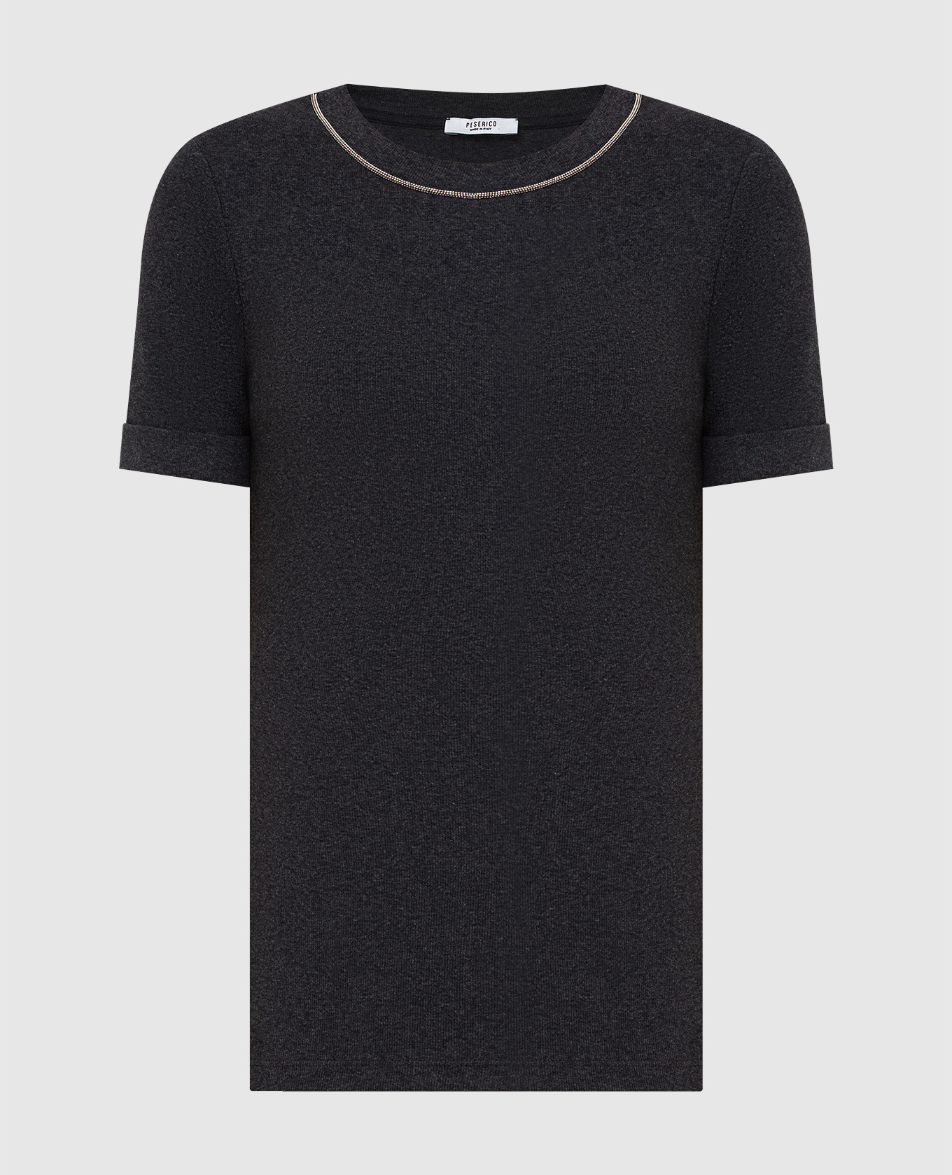Темно-серая футболка в рубчик с цепочками