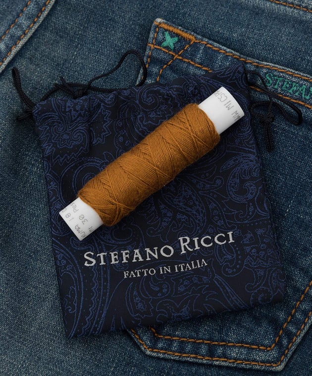 Stefano Ricci Детские синие джинсы с эффектом потертости T2960PITY1595 изображение 4