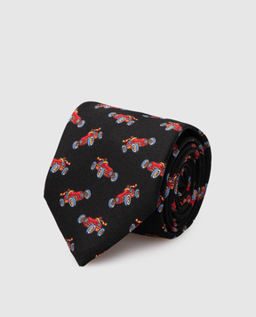 Stefano Ricci Детский шелковый черный набор из галстука и платка-паше в узор YDHNG700