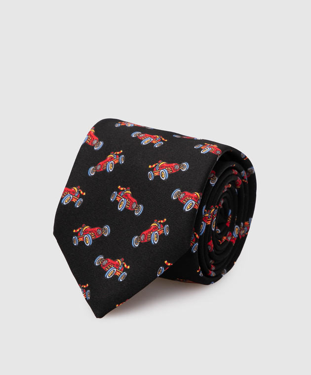 Stefano Ricci Детский шелковый черный набор из галстука и платка-паше в узор YDHNG700