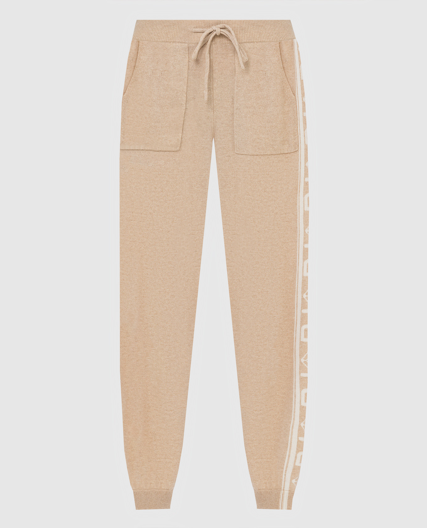 Beige patterned cashmere joggers