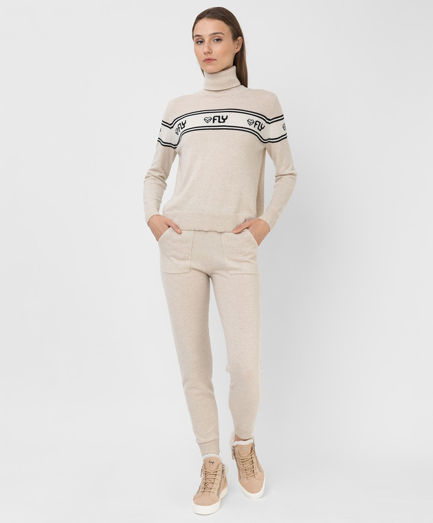 Be Florence Light Beige Patterned Cashmere Joggers F2112 image 2