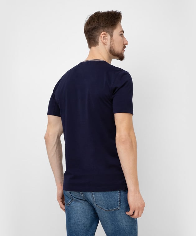 Brunello Cucinelli Темно-синя футболка з принтом логотипу M0T618420 зображення 4