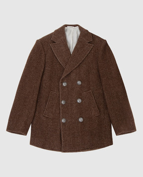 Stefano Ricci Детское двубортное коричневое пальто из шерсти Y3ZSPC6000WC801