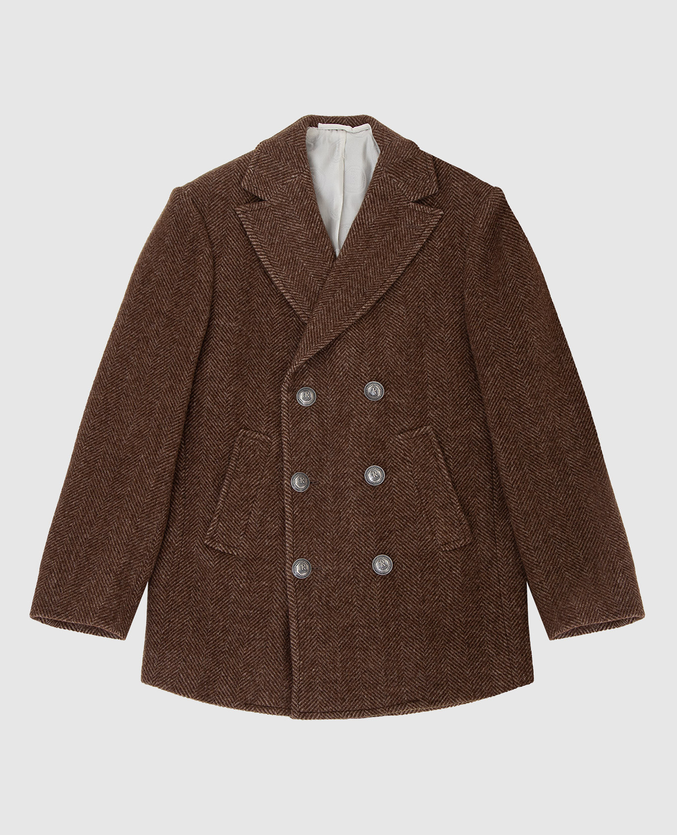 Children's double-breasted brown wool coat