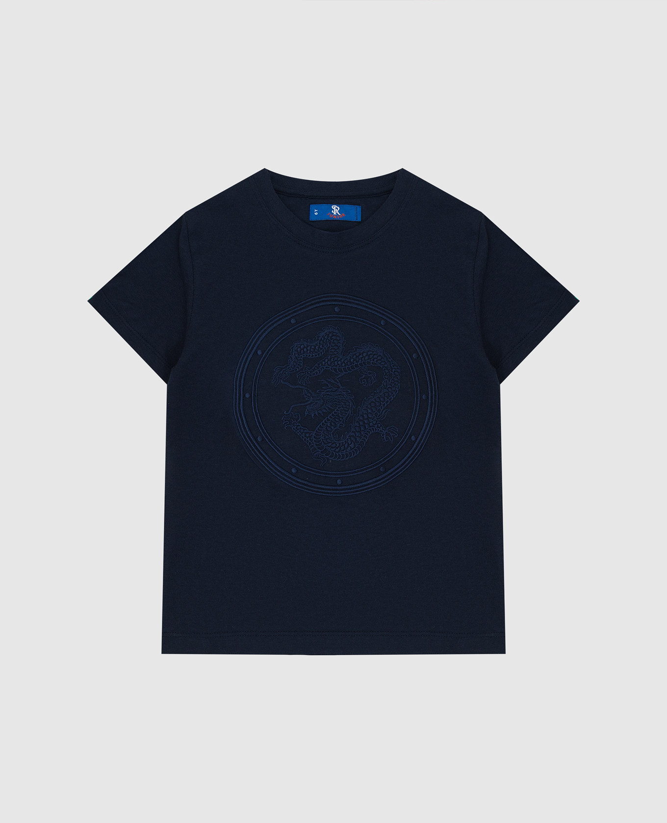 Stefano Ricci Детская темно-синяя футболка с вышивкой YNH9200050803