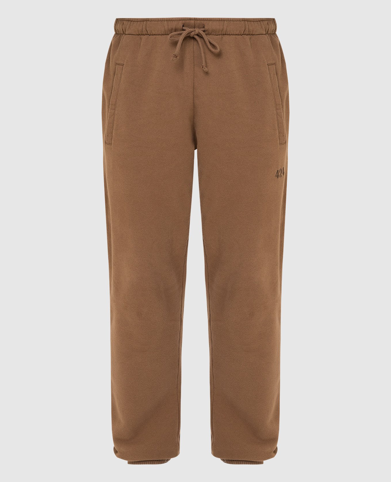 Светло-коричневые cпортивные брюки с вышивкой логотипа