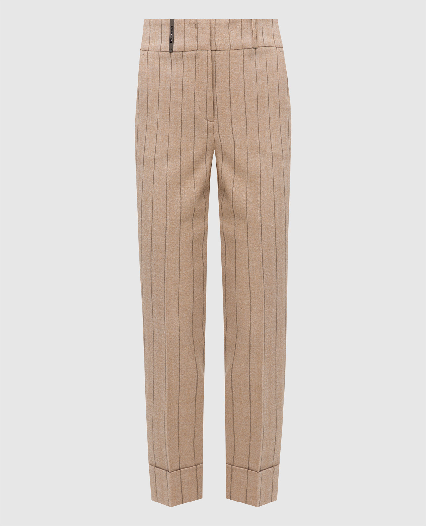 Beige striped wool trousers