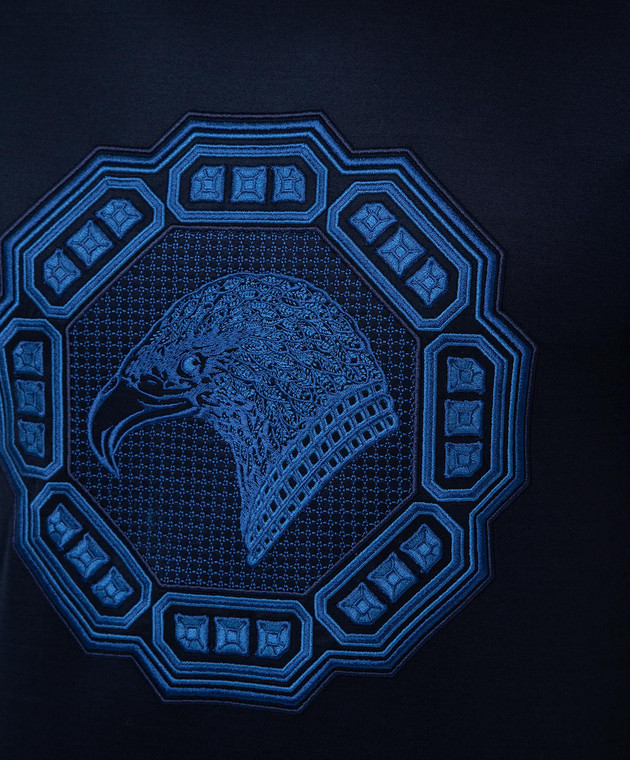 Stefano Ricci Темно-синя футболка з вишивкою емблеми логотипу MNH1401310TE0001 зображення 6