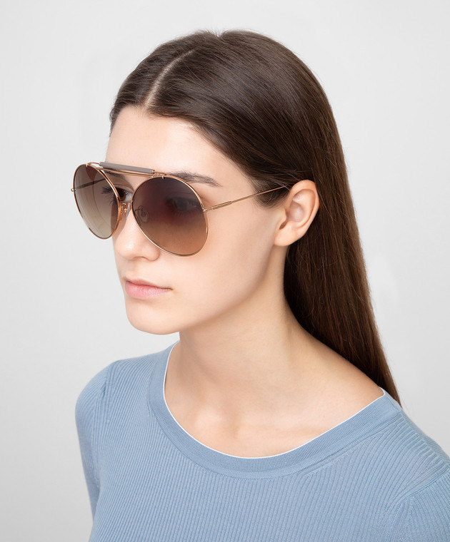 Max Mara Золотистые солнцезащитные очки с двойным мостом EVE изображение 2