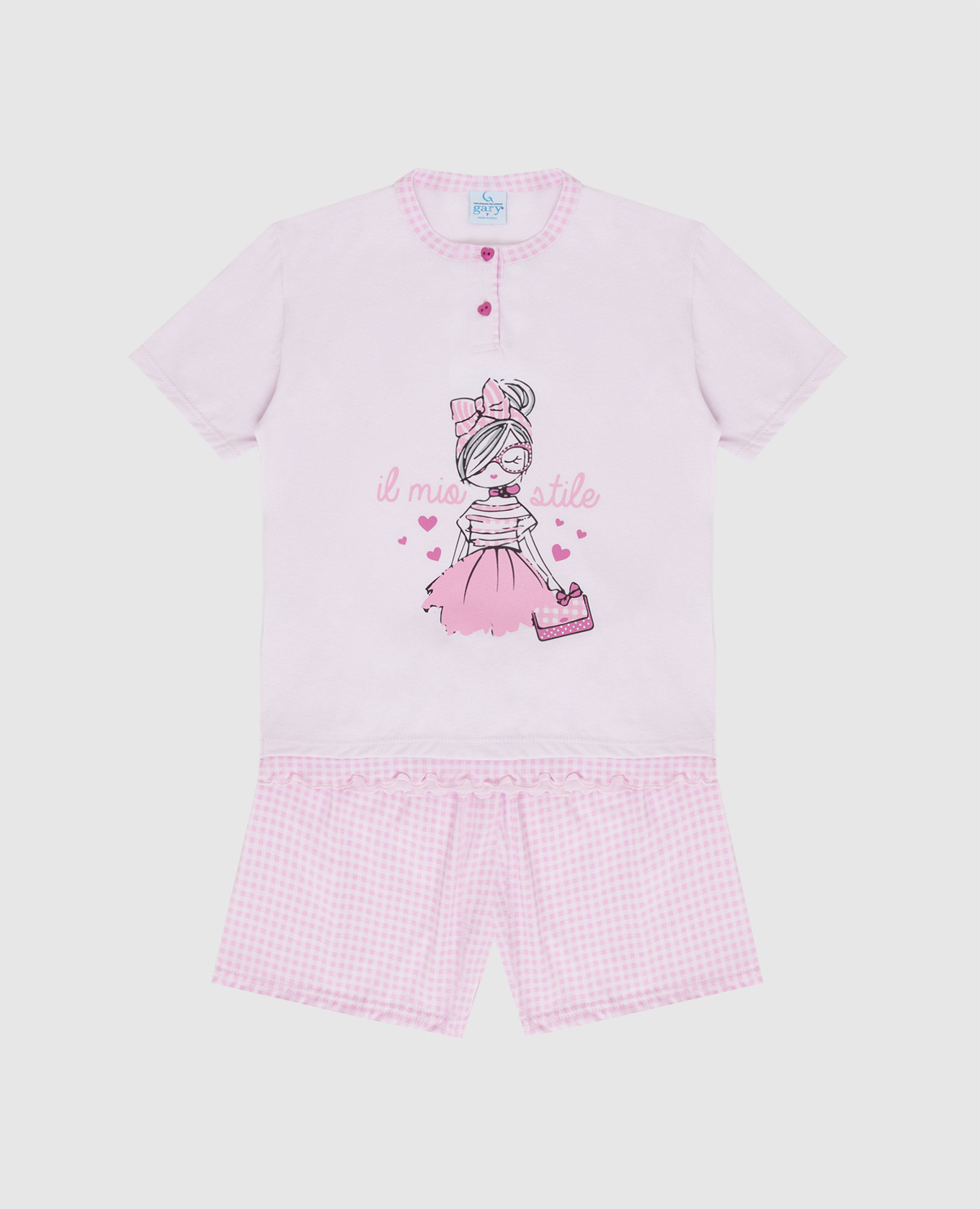 Розовая детская пижама с принтом в клетку
