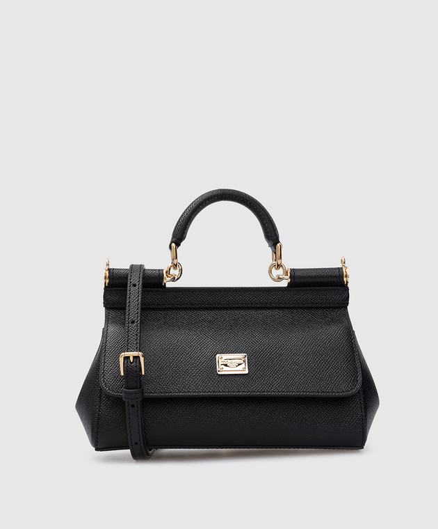 Dolce&Gabbana - Черная кожаная сумка мини Sicily с логотипом