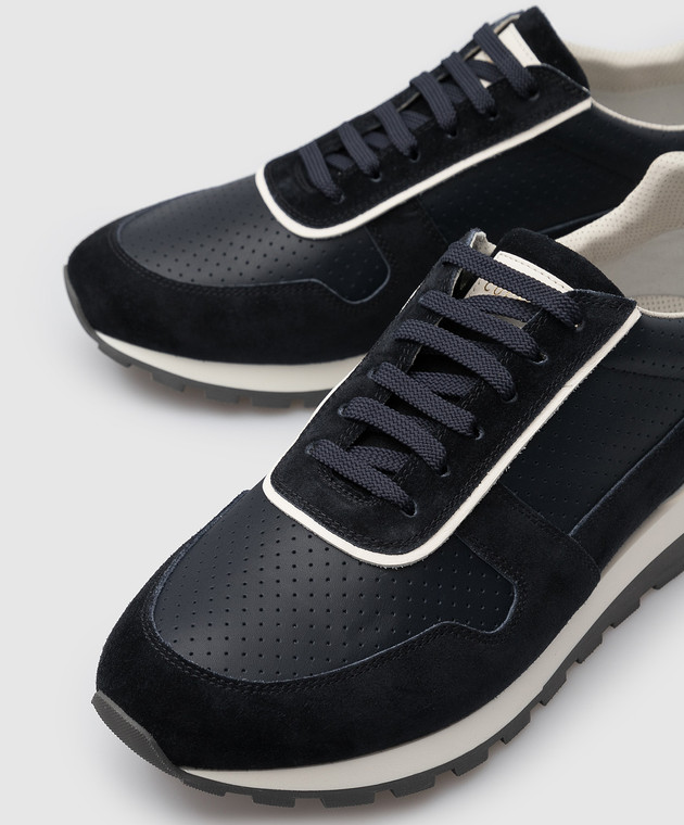 Brunello Cucinelli Темно-сині шкіряні кросівки з перфорацією MZUKSUA289 зображення 5