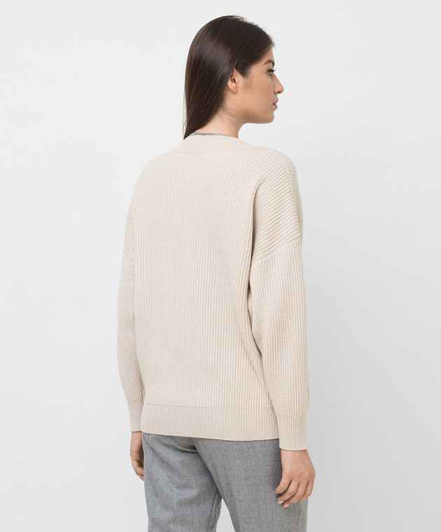 Brunello Cucinelli Светло-бежевый пуловер из кашемира с люрексом и цепочками M7Q711402 изображение 4