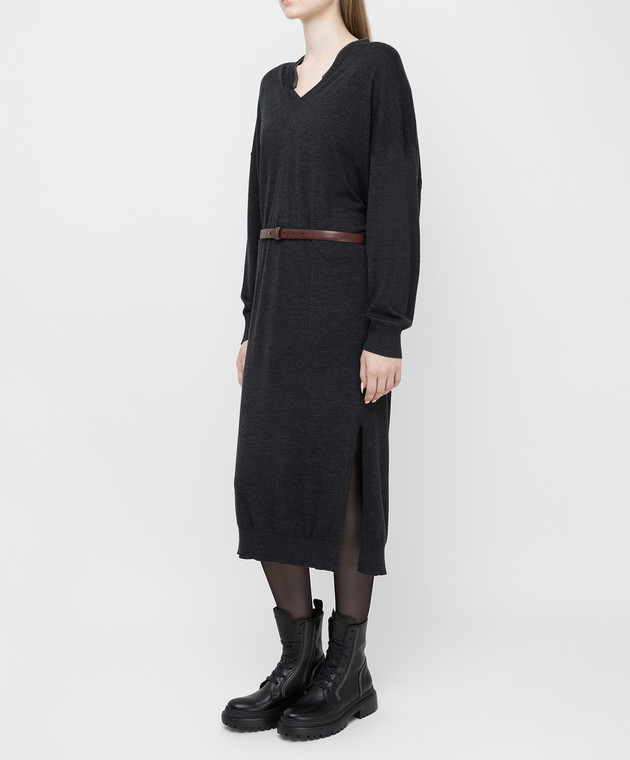 Brunello Cucinelli Темно-серое платье из шерсти и кашемира M14817A92 изображение 3