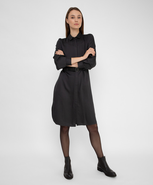 Peserico Темно-серое платье-рубашка с разрезами S02008A02686 изображение 2