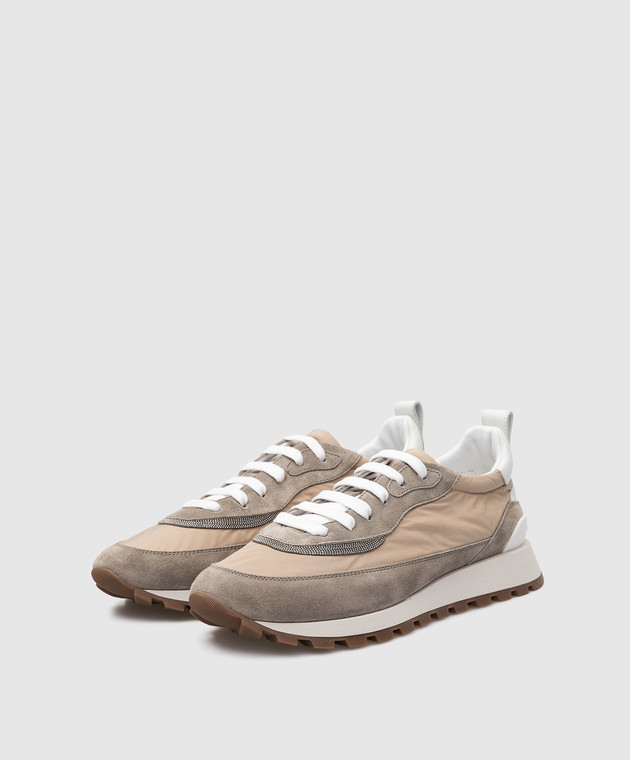 Brunello Cucinelli Бежевые кроссовки с цепочками MZSFG2252 изображение 3