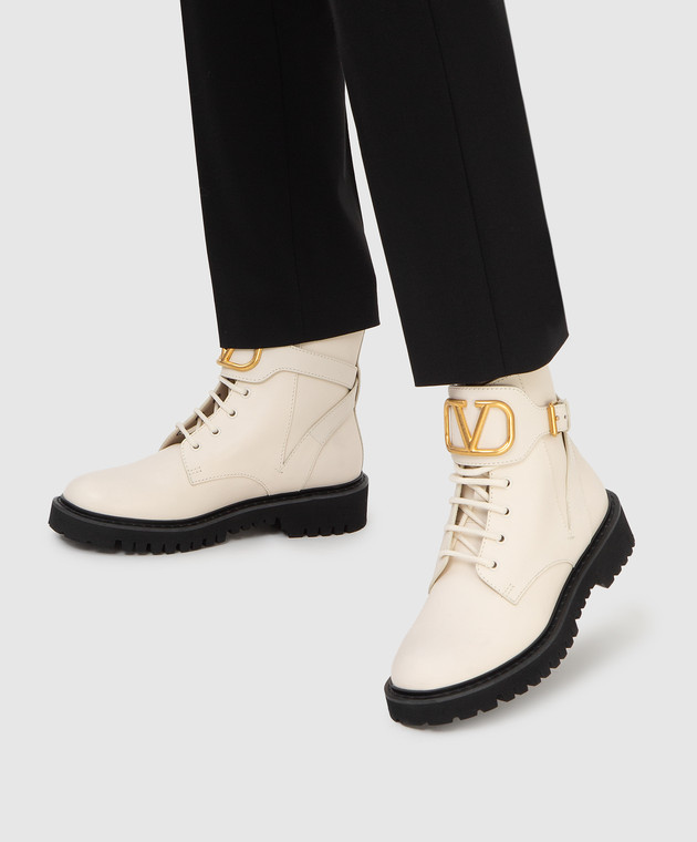 Valentino Светло-бежевые кожаные ботинки VLogo Signature WW2S0Q03BEK изображение 2
