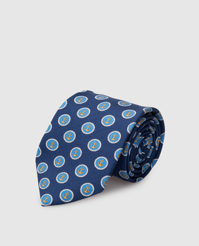 Stefano Ricci Детский синий шелковый набор из галстука и платка-паше в узор YDHNG800