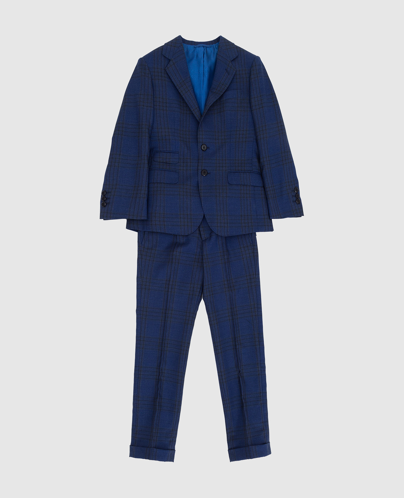 

Детский костюм из шерсти и шелка в клетку, Синий, Костюмы