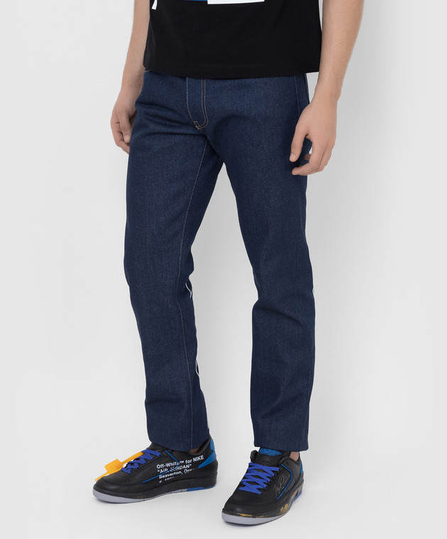 Off-White Темно-сині джинси-слім із вишивкою Diag Outline OMYA102C99DEN001 зображення 3