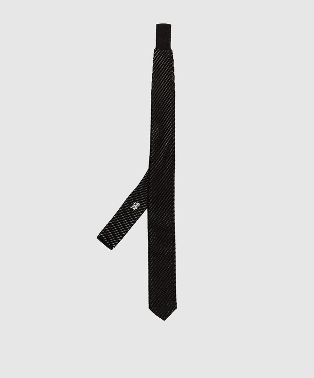 Stefano Ricci Детский черный шелковый галстук в узор YCRM3600SETA изображение 2
