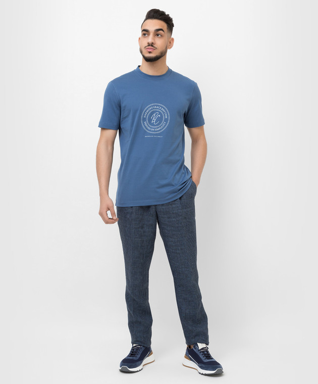 Brunello Cucinelli Синя футболка з принтом логотипу M0T618430 зображення 2