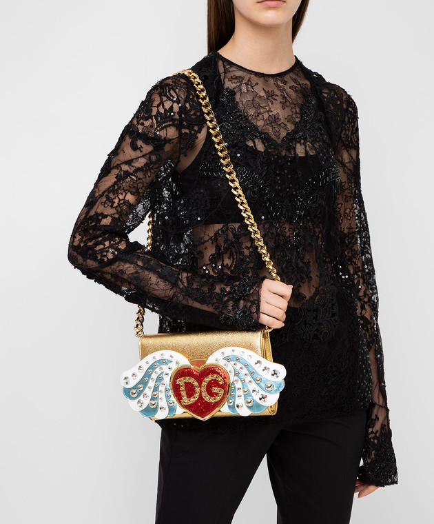 Dolce&Gabbana Золотистый кожаный клатч с кристаллами BI1173AZ053 изображение 2