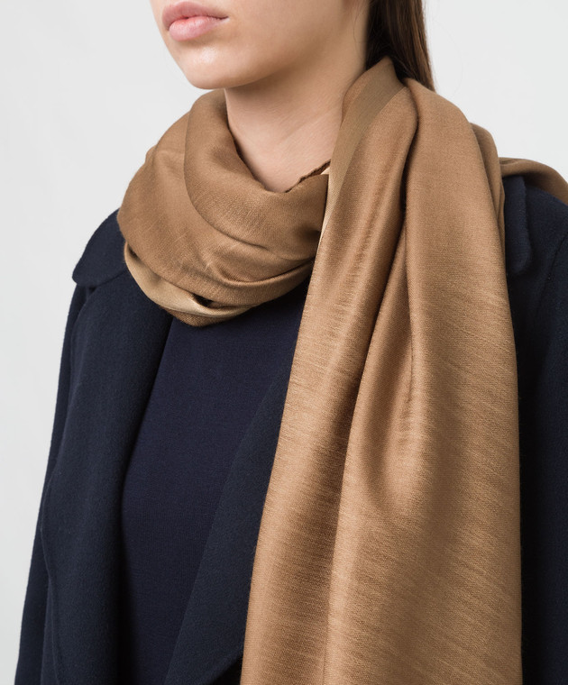 Max Mara Темно-бежевый палантин из шелка и шерсти ALEA изображение 2