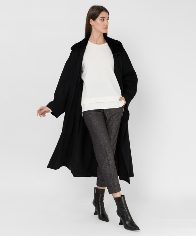 Simonetta Ravizza Черное пальто Nico из кашемира с мехом норки NICO изображение 2