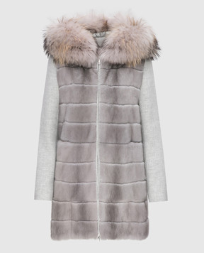 Real Furs House Сіре пальто з хутром єнота 922RFH