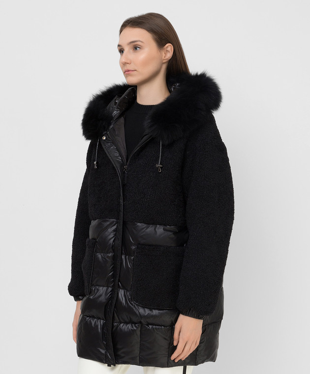 Be Florence Черная комбинированная пуховая куртка с мехом лисы BE2139 изображение 3