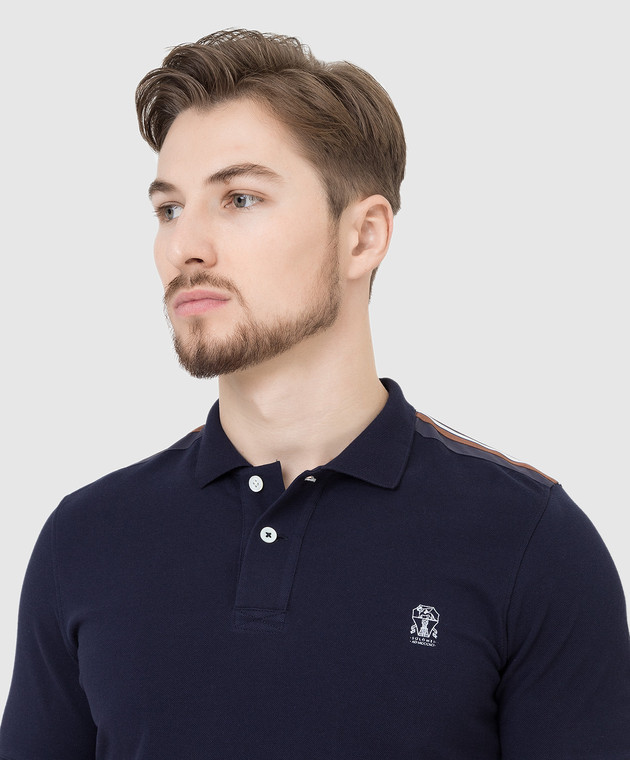 Brunello Cucinelli Темно-синее поло с эмблемой M0T639625G изображение 5