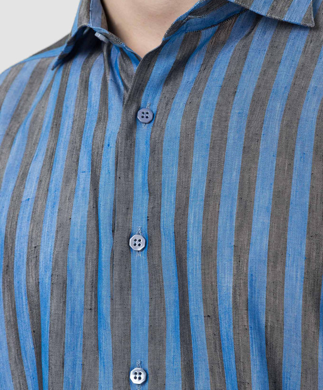 Stefano Ricci Синяя рубашка из льна и шелка MC002668S1951 изображение 5