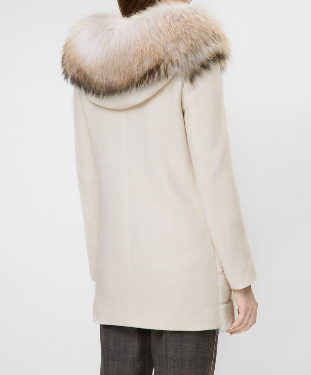 Real Furs House Світло-бежеве пальто з хутром єнота 922RFH зображення 4