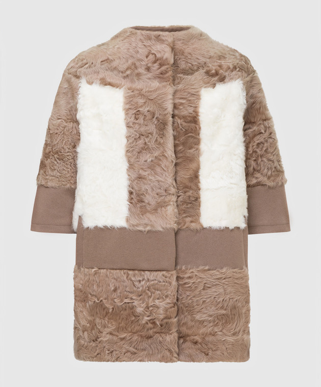 Florence Mode Бежевое пальто с мехом ягненка L1628KC
