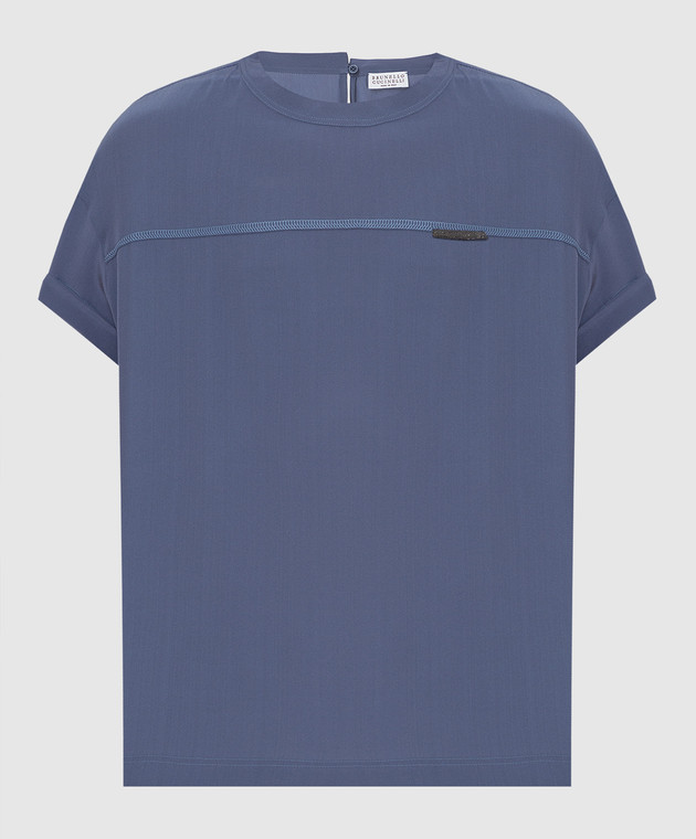 Brunello Cucinelli Синя шовкова блуза MB993DD300