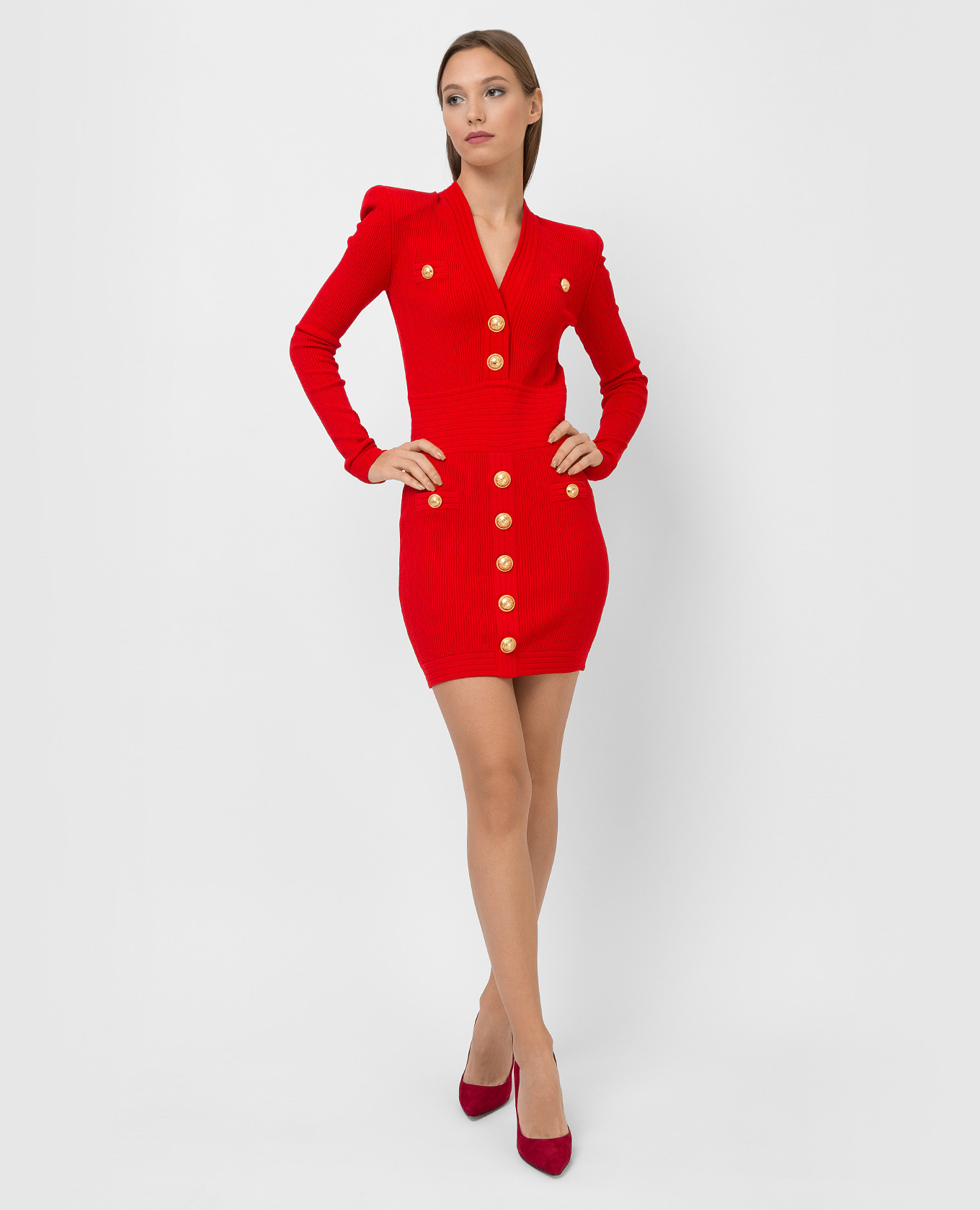 Balmain Красное платье мини с заклепками WF0R8060K211 изображение 2