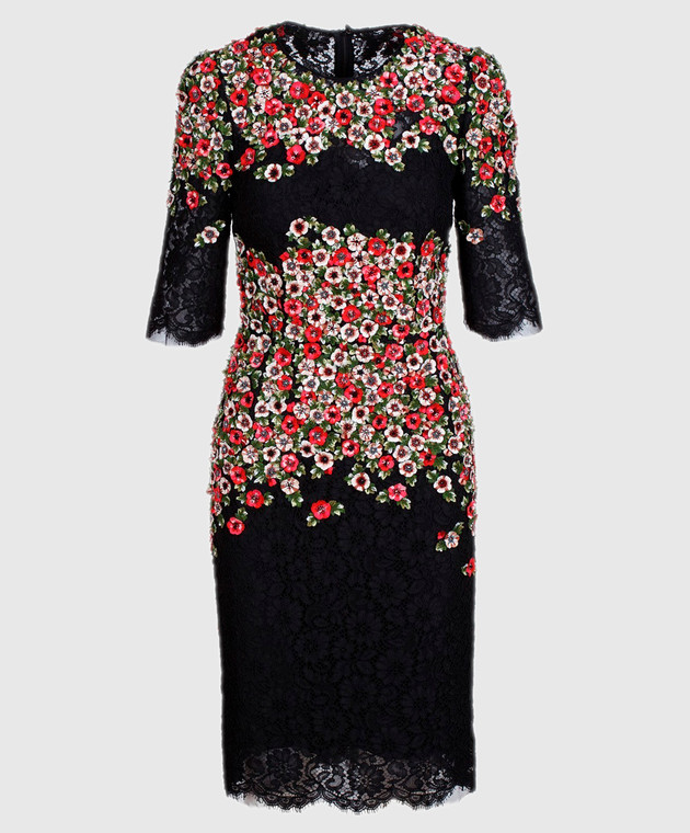 Dolce&Gabbana Чорна мереживна сукня з вишивкою F6HR4ZG3116