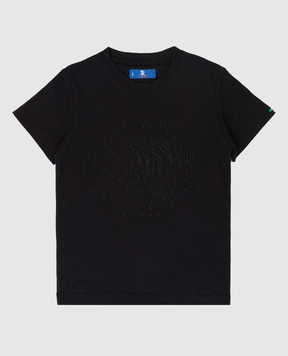 Stefano Ricci Детская черная футболка с вышивкой YNH8200170803