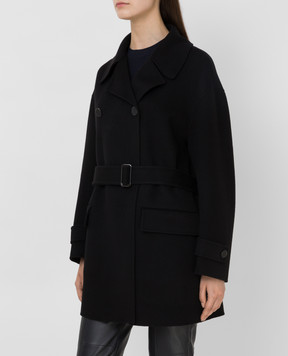 Loro Piana Черное двубортное пальто из кашемира FAL7572