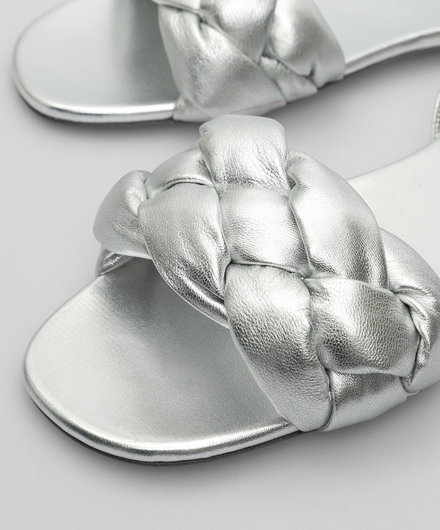 Miu Miu Серебристые кожаные сандалии 5X431D3LAB изображение 5