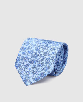 Stefano Ricci Детский шелковый голубой набор из галстука и платка-паше в узор YDX27002
