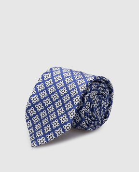 Stefano Ricci Детский синий шелковый набор из галстука и платка-паше в узор YDH27025